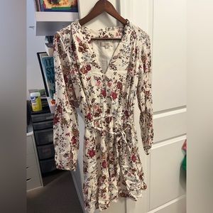 Ann Taylor Loft White Multi Color Floral Flounce Tie Waist Dress Size S